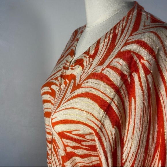 J Crew Jackie Cardigan Sweater Palm Print Gold Buttons Size M F8269 Merino Wool - Picture 4 of 10